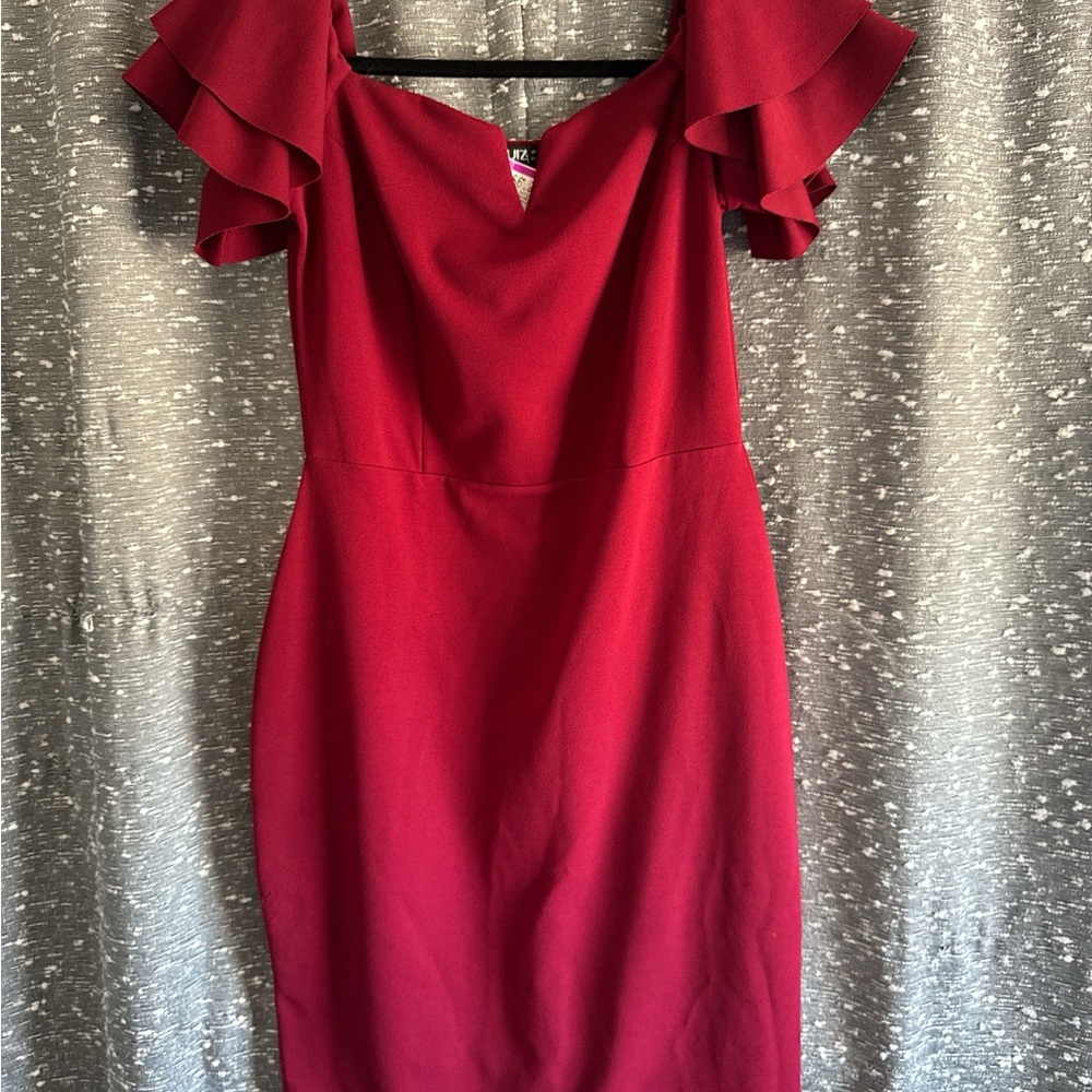 Elegant Red Ruffle Sleeve Dress